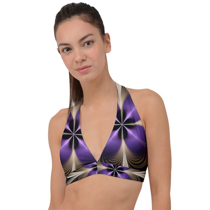 Fractal Glow Flowing Fantasy Halter Plunge Bikini Top