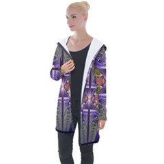 Fractal Blue Tin Pattern Texture Longline Hooded Cardigan