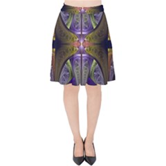 Fractal Blue Tin Pattern Texture Velvet High Waist Skirt by Wegoenart