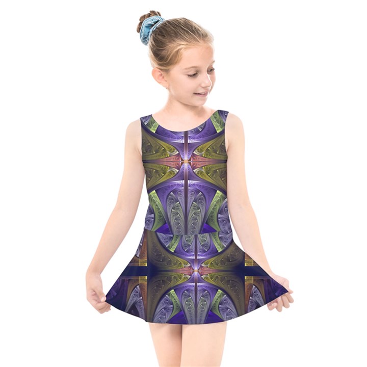 Fractal Blue Tin Pattern Texture Kids  Skater Dress Swimsuit