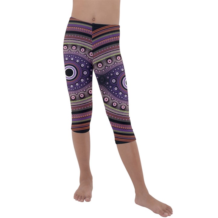 Fractal Pink Eye Fantasy Pattern Kids  Lightweight Velour Capri Leggings 