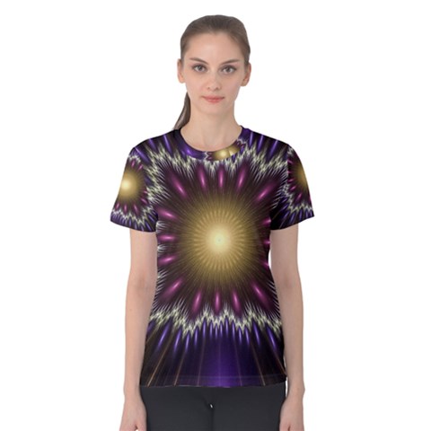 Fractal Rays Geometry Space Glow Women s Cotton Tee by Wegoenart