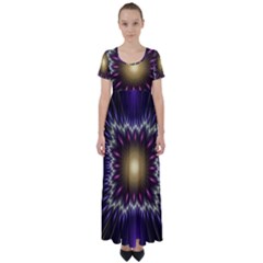 Fractal Rays Geometry Space Glow High Waist Short Sleeve Maxi Dress by Wegoenart