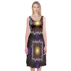 Fractal Rays Geometry Space Glow Midi Sleeveless Dress by Wegoenart