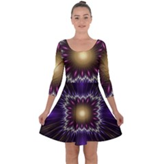 Fractal Rays Geometry Space Glow Quarter Sleeve Skater Dress by Wegoenart