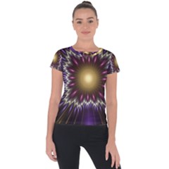 Fractal Rays Geometry Space Glow Short Sleeve Sports Top  by Wegoenart