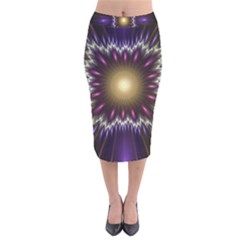 Fractal Rays Geometry Space Glow Velvet Midi Pencil Skirt by Wegoenart