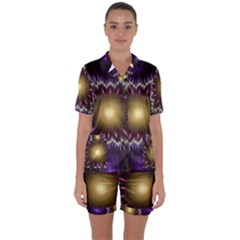 Fractal Rays Geometry Space Glow Satin Short Sleeve Pyjamas Set by Wegoenart