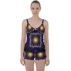 Fractal Rays Geometry Space Glow Tie Front Two Piece Tankini by Wegoenart