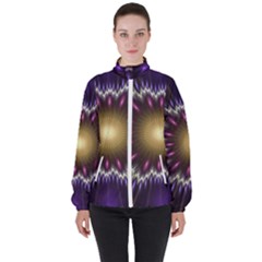 Fractal Rays Geometry Space Glow High Neck Windbreaker (women) by Wegoenart