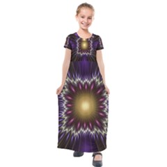 Fractal Rays Geometry Space Glow Kids  Short Sleeve Maxi Dress by Wegoenart