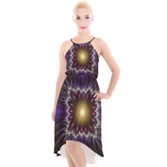 Fractal Rays Geometry Space Glow High-low Halter Chiffon Dress  by Wegoenart