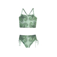 Fractal Green White St Patricks Day Girls  Tankini Swimsuit by Wegoenart