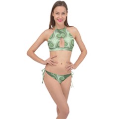 Fractal Green White St Patricks Day Cross Front Halter Bikini Set by Wegoenart