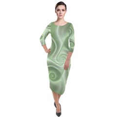 Fractal Green White St Patricks Day Quarter Sleeve Midi Velour Bodycon Dress