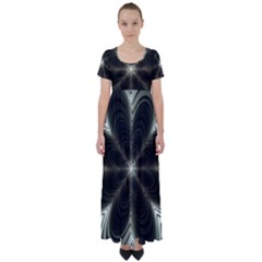 Fractal Silver Waves Texture High Waist Short Sleeve Maxi Dress by Wegoenart