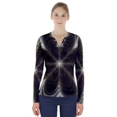 Fractal Silver Waves Texture V-neck Long Sleeve Top by Wegoenart