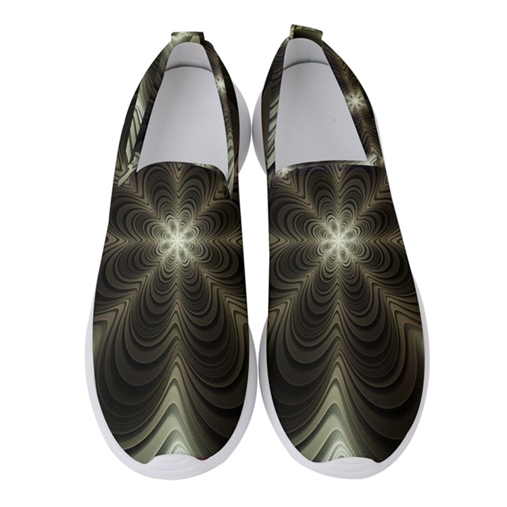 Fractal Silver Waves Texture Women s Slip On Sneakers