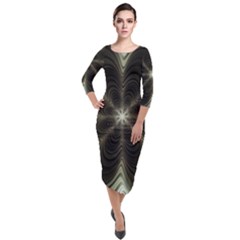 Fractal Silver Waves Texture Quarter Sleeve Midi Velour Bodycon Dress