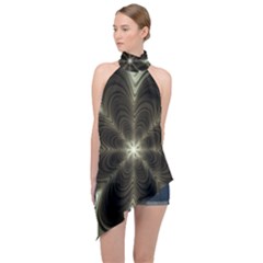 Fractal Silver Waves Texture Halter Asymmetric Satin Top