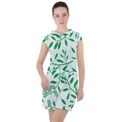 Leaves Foliage Green Wallpaper Drawstring Hooded Dress