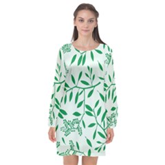 Leaves Foliage Green Wallpaper Long Sleeve Chiffon Shift Dress  by Wegoenart