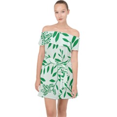 Leaves Foliage Green Wallpaper Off Shoulder Chiffon Dress by Wegoenart