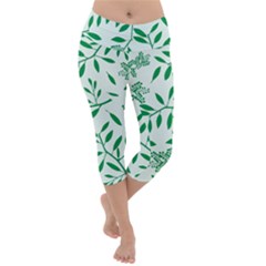 Leaves Foliage Green Wallpaper Lightweight Velour Capri Yoga Leggings by Wegoenart