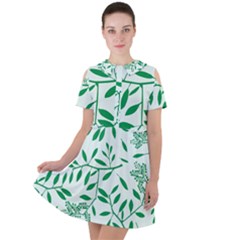 Leaves Foliage Green Wallpaper Short Sleeve Shoulder Cut Out Dress 