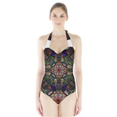 Fractal Detail Elements Pattern Halter Swimsuit by Wegoenart