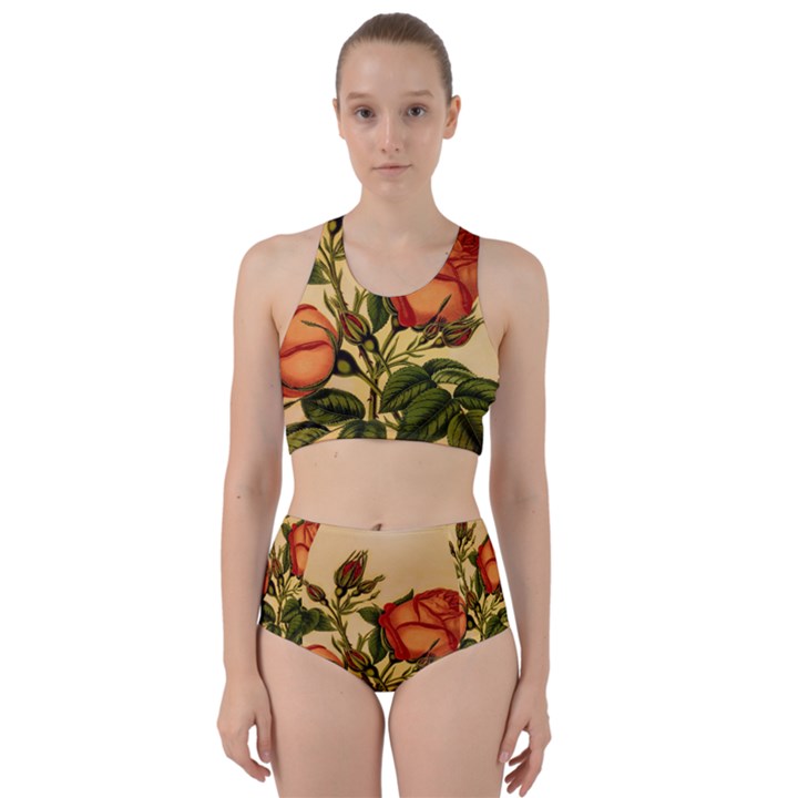 Vintage Flowers Floral Vintage Racer Back Bikini Set