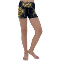 Fractal Yellow Gold Decorative Kids  Lightweight Velour Yoga Shorts by Wegoenart