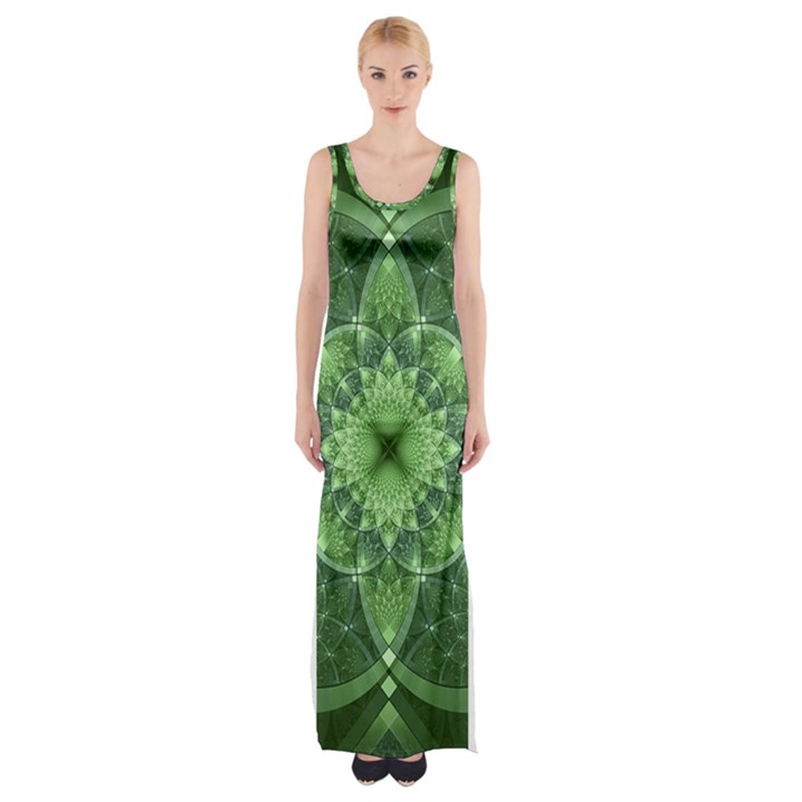 Fractal Green St Patrick S Day Maxi Thigh Split Dress