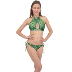 Fractal Green St Patrick S Day Cross Front Halter Bikini Set by Wegoenart