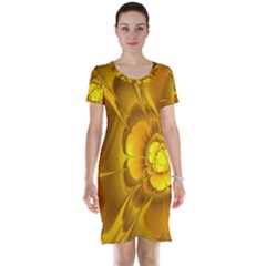 Fractal Yellow Flower Floral Short Sleeve Nightdress by Wegoenart