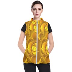 Fractal Yellow Flower Floral Women s Puffer Vest by Wegoenart