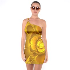 Fractal Yellow Flower Floral One Soulder Bodycon Dress by Wegoenart