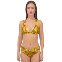 Fractal Yellow Flower Floral Double Strap Halter Bikini Set by Wegoenart