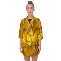 Fractal Yellow Flower Floral Half Sleeve Chiffon Kimono by Wegoenart