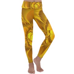 Fractal Yellow Flower Floral Kids  Lightweight Velour Classic Yoga Leggings by Wegoenart