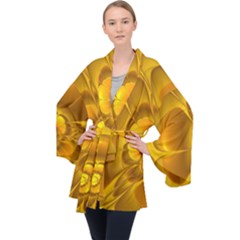 Fractal Yellow Flower Floral Velvet Kimono Robe by Wegoenart