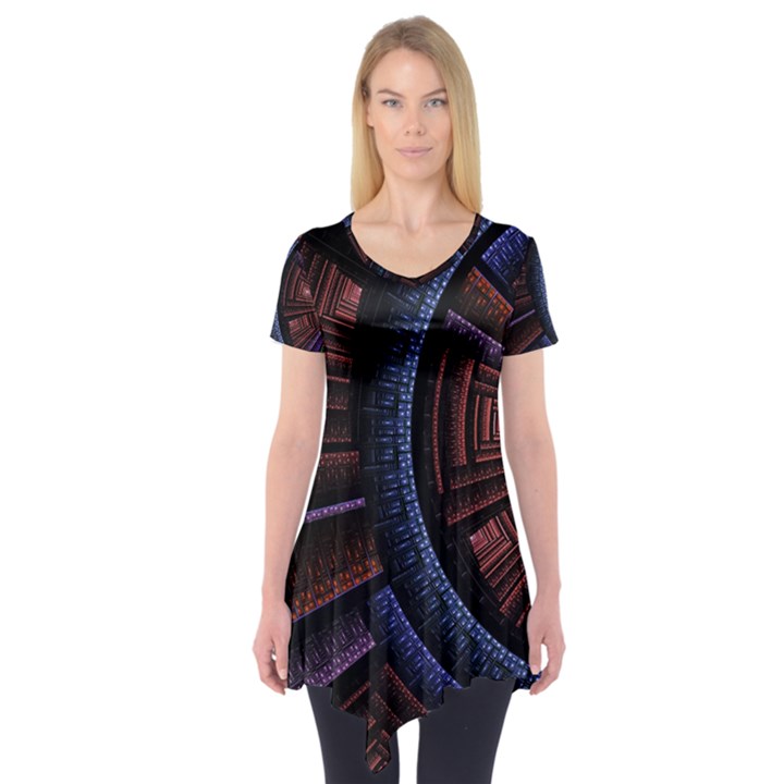 Fractal Circle Pattern Curve Short Sleeve Tunic 