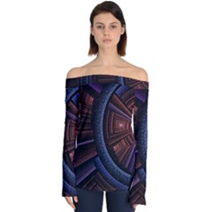 Fractal Circle Pattern Curve Off Shoulder Long Sleeve Top