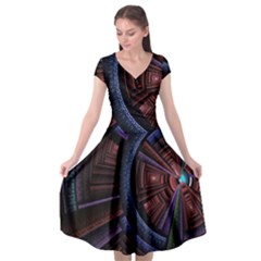 Fractal Circle Pattern Curve Cap Sleeve Wrap Front Dress by Wegoenart