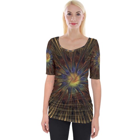 Fractal Golden Spiral Geometry Wide Neckline Tee by Wegoenart