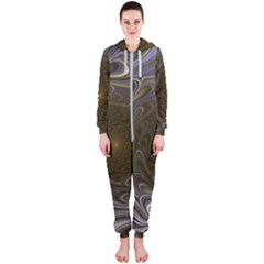 Fractal Waves Whirls Modern Hooded Jumpsuit (ladies)  by Wegoenart