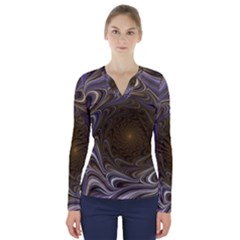 Fractal Waves Whirls Modern V-neck Long Sleeve Top by Wegoenart