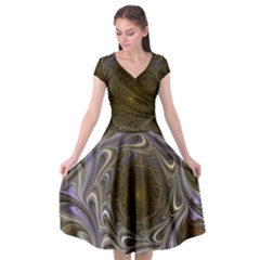 Fractal Waves Whirls Modern Cap Sleeve Wrap Front Dress by Wegoenart