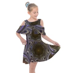 Fractal Waves Whirls Modern Kids  Shoulder Cutout Chiffon Dress by Wegoenart