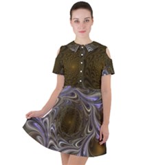 Fractal Waves Whirls Modern Short Sleeve Shoulder Cut Out Dress  by Wegoenart